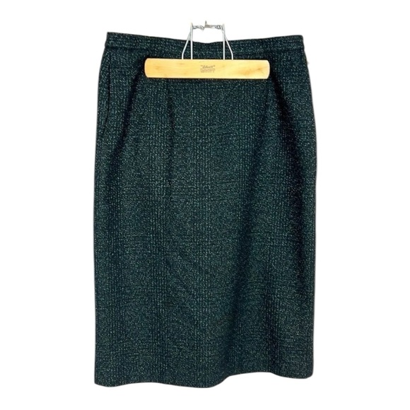 Lee David Ltd Collection Vintage Black & Teal Wool Blend Midi Skirt Size 15/16 - Picture 1 of 7